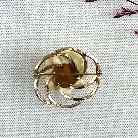 Mid Century Van Dell 1/20 12K Gold Filled Carved Celluloid Rose Brooch Vintage - Picture 7 of 11